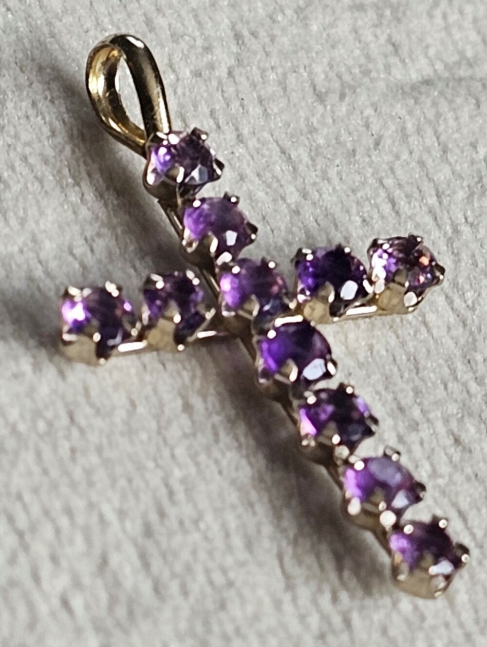 10k Yellow Gold Amethyst Religious Cross Pendant - Picture 2 of 9